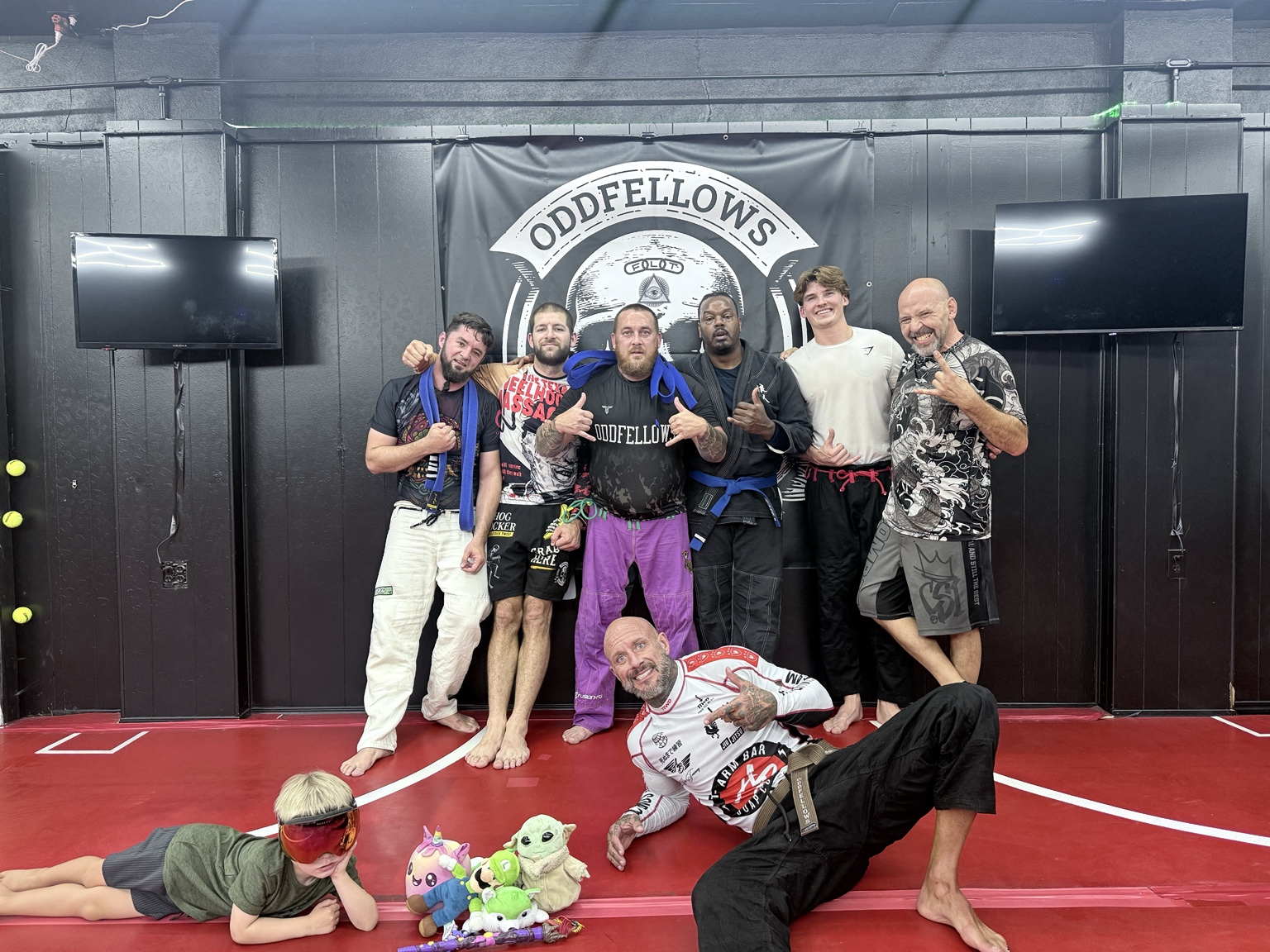 Oddfellows teammates together on the club's red mats